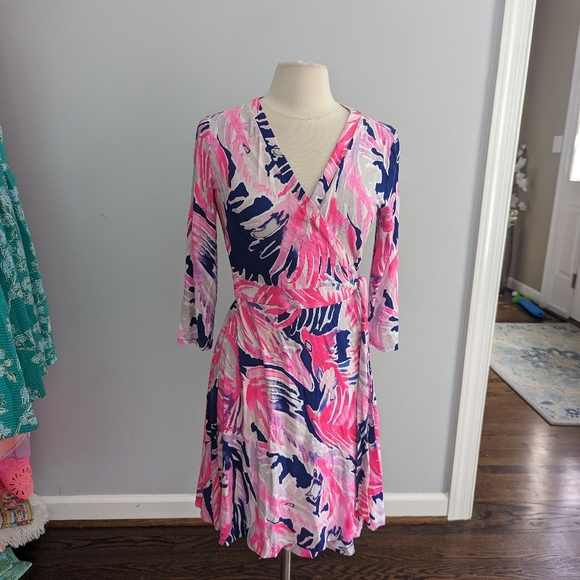 Women's Lilly Pulitzer Medium Elimia Wrap Dress True Paradise Point - Picture 5 of 6